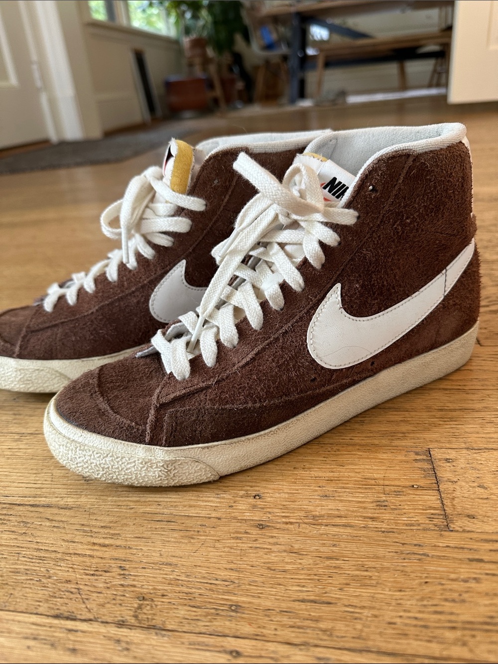 Nike Women's Brown Suede High-Top Sneakers with Cream Accents